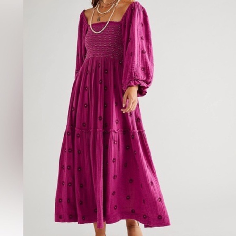 FREE PEOPLE DAHLIA EMBROIDERED MAXI DRESS